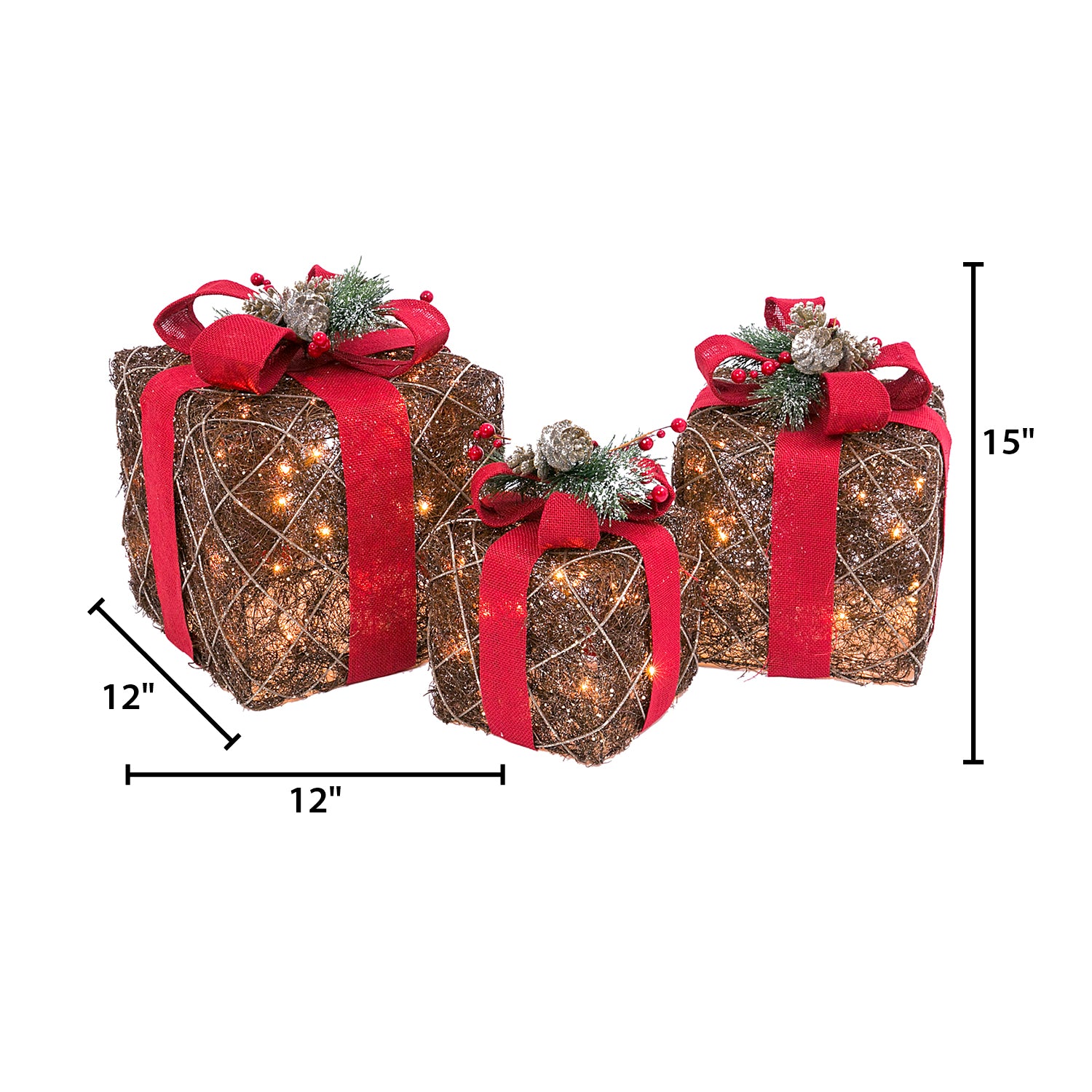 Set of 3 Holiday Vine Christmas Present LED Outdoor Yard Decor